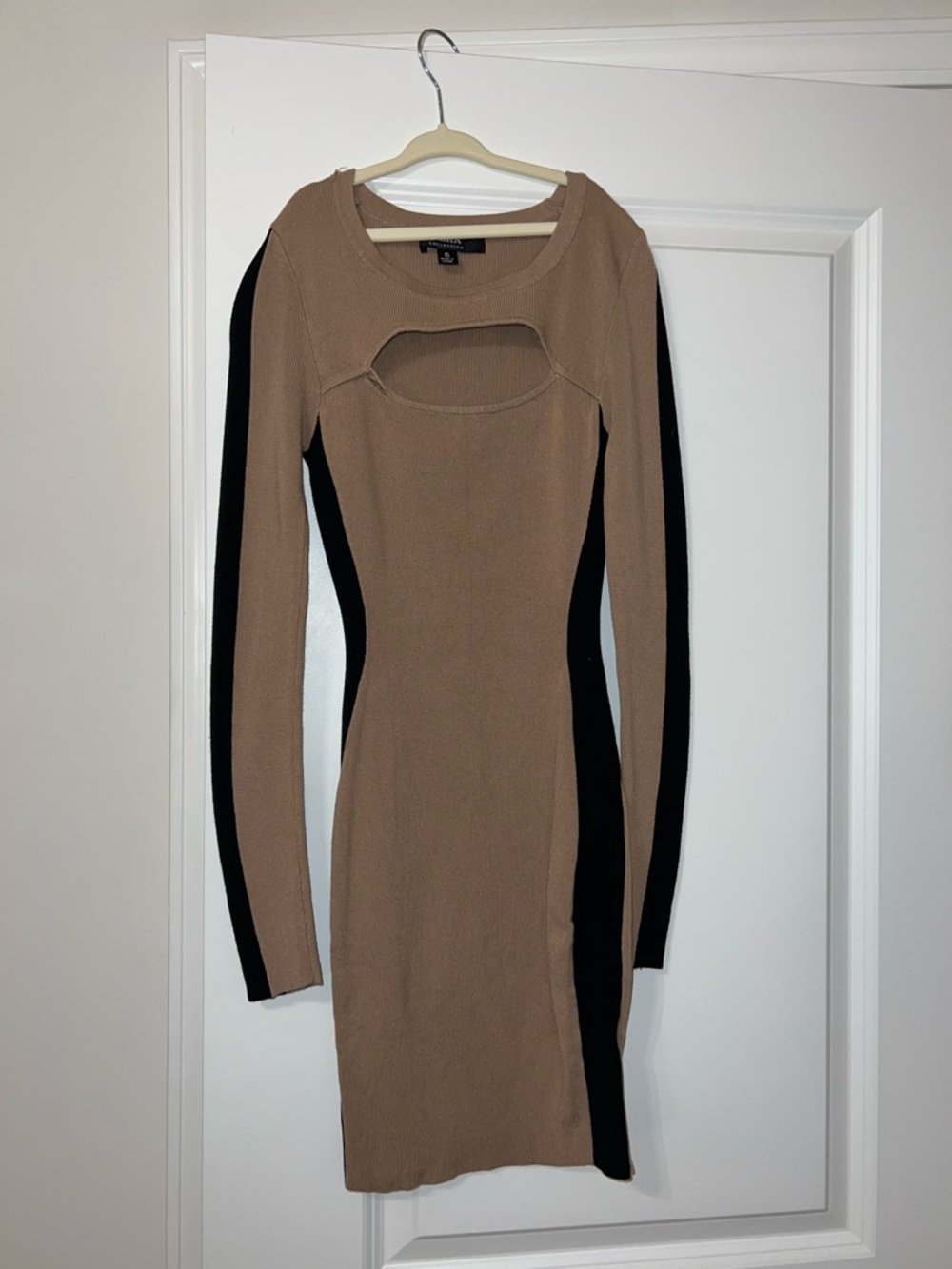 Hera Collection Taupe & Black Long Sleeve Cutout Bodycon Dress